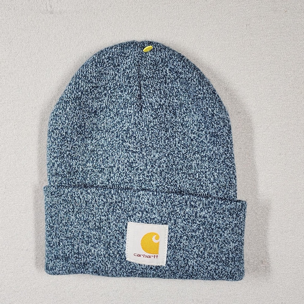 Carhartt Beanie Hat Mens One Size Blue Knit Cuffed Workwear Stretch Winter